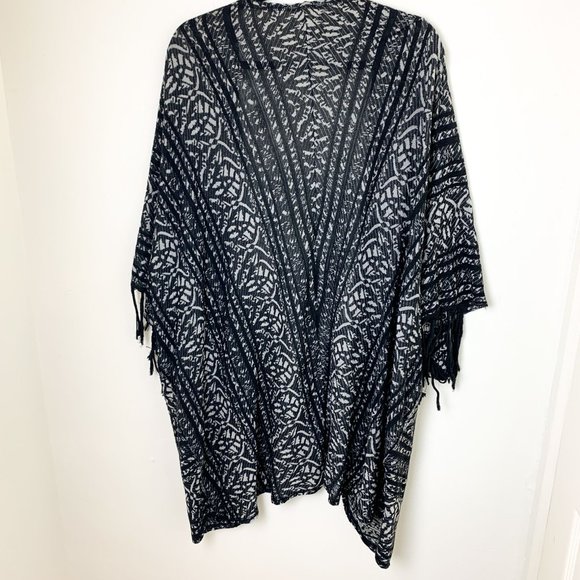 Free People black white tapestry open fringe cardigan XS - Picture 5 of 5